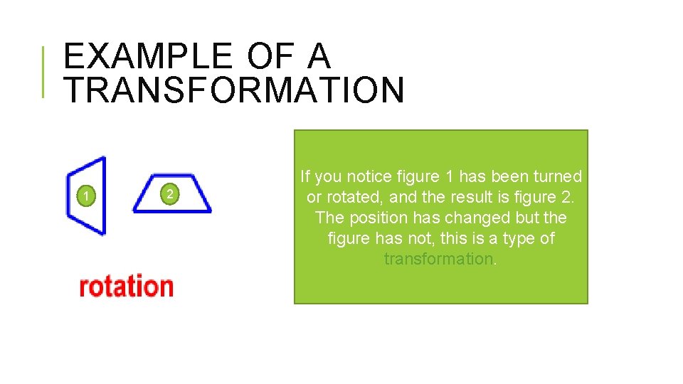 EXAMPLE OF A TRANSFORMATION 1 2 If you notice figure 1 has been turned