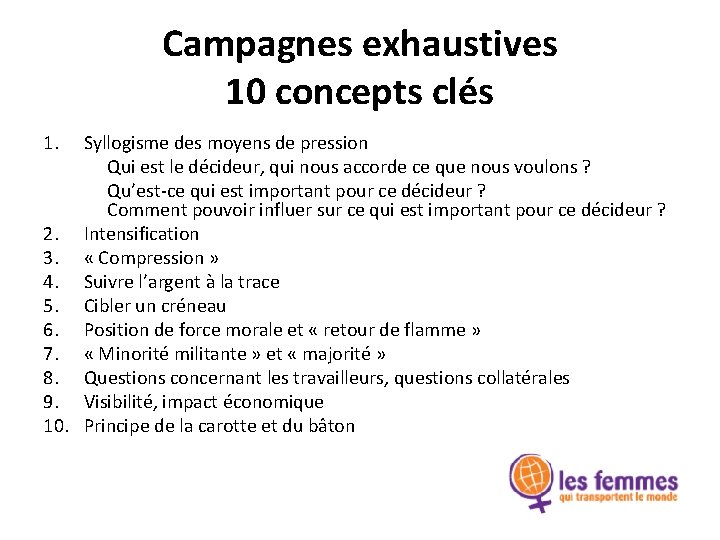 Campagnes exhaustives 10 concepts clés 1. Syllogisme des moyens de pression Qui est le