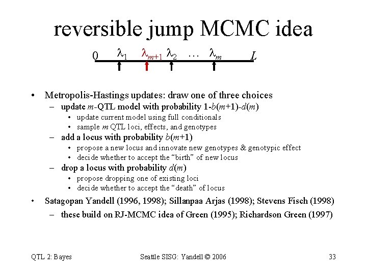reversible jump MCMC idea 0 1 m+1 2 … m L • Metropolis-Hastings updates: