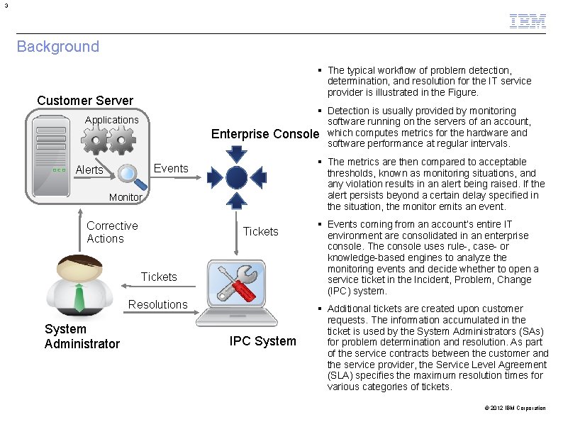 3 Background The typical workflow of problem detection, determination, and resolution for the IT 3 Background The typical workflow of problem detection, determination, and resolution for the IT