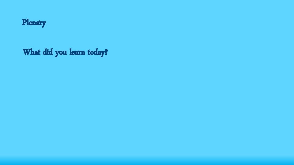 Plenary What did you learn today? 