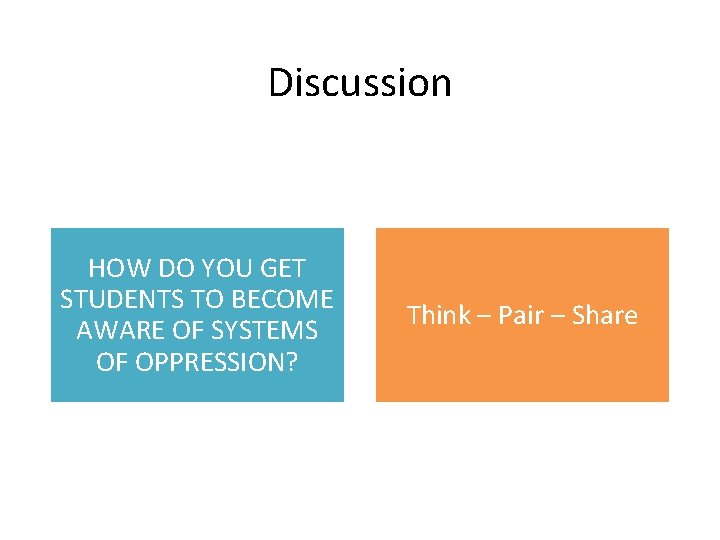 Discussion HOW DO YOU GET STUDENTS TO BECOME AWARE OF SYSTEMS OF OPPRESSION? Think