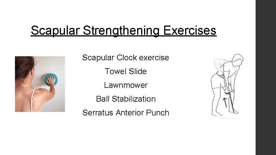 Scapular Strengthening Exercises Scapular Clock exercise Towel Slide Lawnmower Ball Stabilization Serratus Anterior Punch