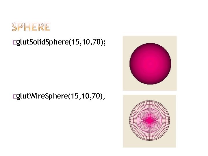 �glut. Solid. Sphere(15, 10, 70); �glut. Wire. Sphere(15, 10, 70); 