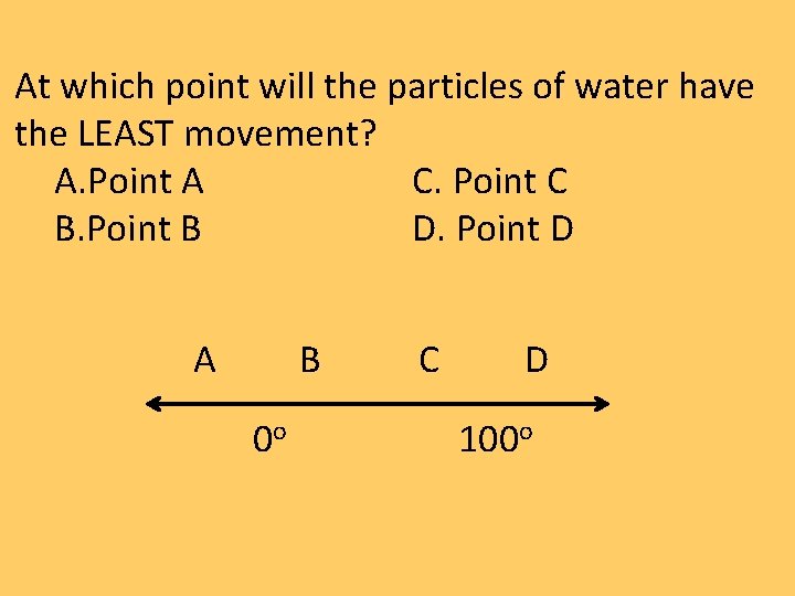 At which point will the particles of water have the LEAST movement? A. Point At which point will the particles of water have the LEAST movement? A. Point
