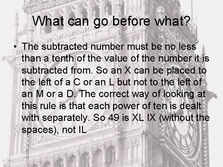 What can go before what? • The subtracted number must be no less than
