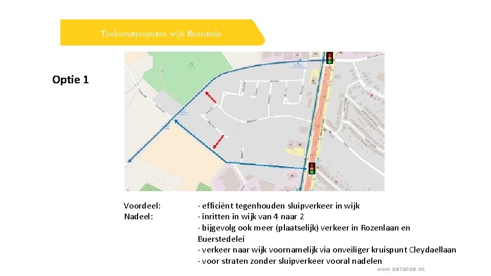 Toekomstprojecten wijk Buerstede Optie 1 Voordeel: Nadeel: - efficiënt tegenhouden sluipverkeer in wijk -