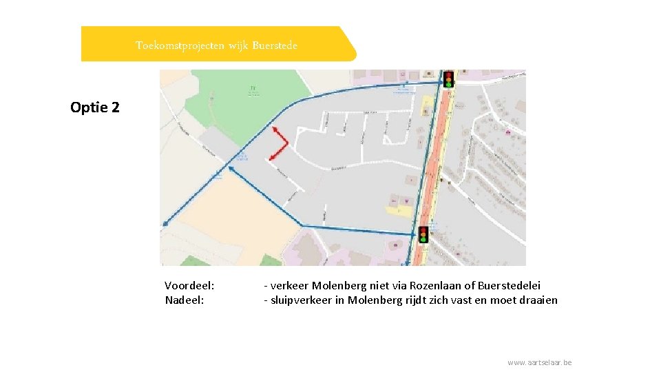 Toekomstprojecten wijk Buerstede Optie 2 Voordeel: Nadeel: - verkeer Molenberg niet via Rozenlaan of