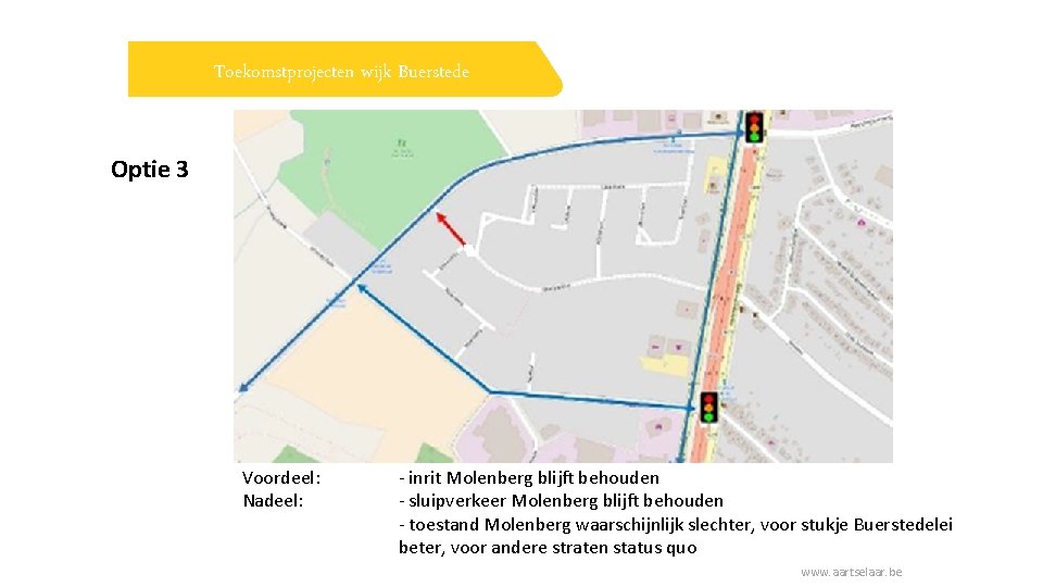 Toekomstprojecten wijk Buerstede Optie 3 Voordeel: Nadeel: - inrit Molenberg blijft behouden - sluipverkeer