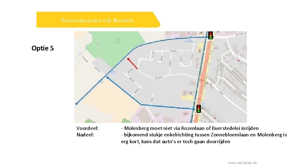 Toekomstprojecten wijk Buerstede Optie 5 Voordeel: Nadeel: - Molenberg moet niet via Rozenlaan of