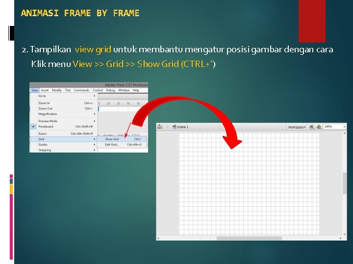 2. Tampilkan view grid untuk membantu mengatur posisi gambar dengan cara Klik menu View