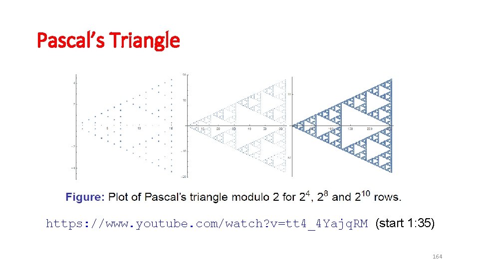 Pascal’s Triangle https: //www. youtube. com/watch? v=tt 4_4 Yajq. RM (start 1: 35) 164