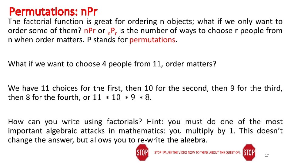 Permutations: n. Pr • 17 