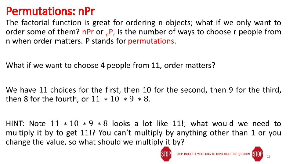 Permutations: n. Pr • 18 