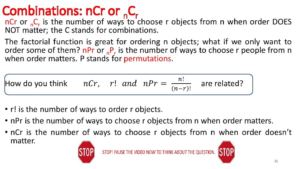 Combinations: n. Cr or n. Cr • 35 