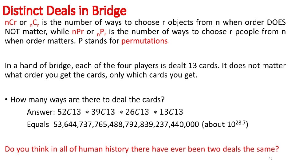 Distinct Deals in Bridge • 40 