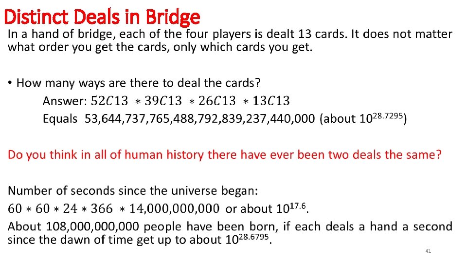 Distinct Deals in Bridge • 41 