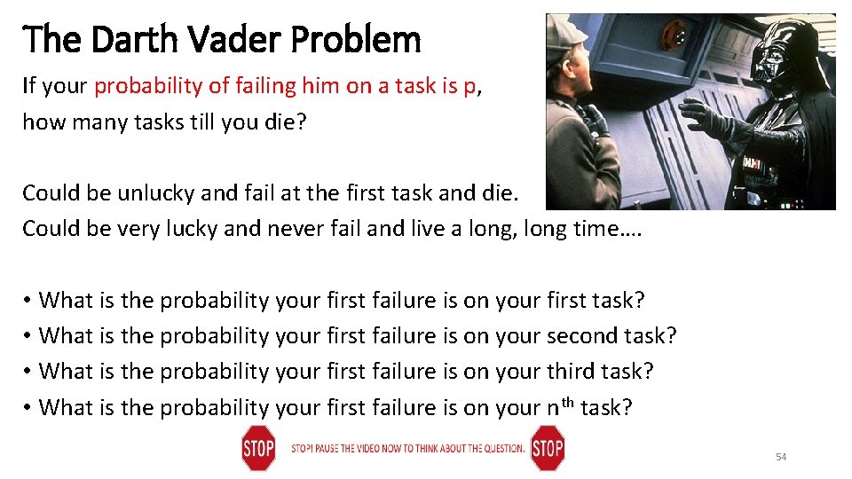 The Darth Vader Problem If your probability of failing him on a task is