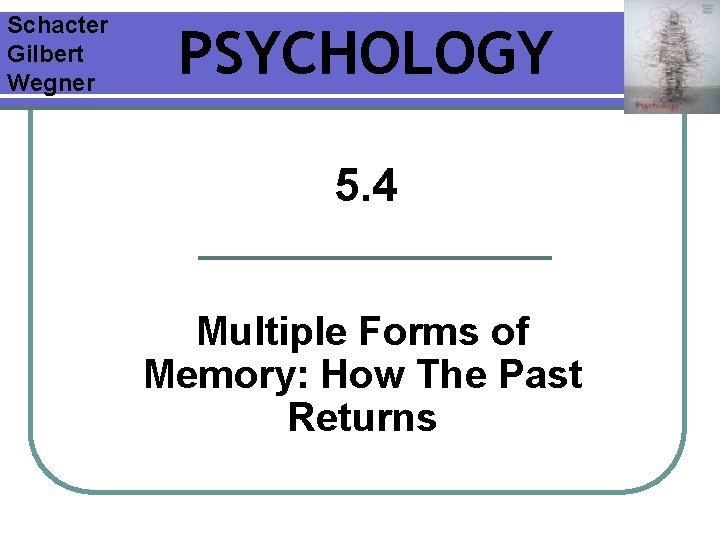 Schacter Gilbert Wegner PSYCHOLOGY 5. 4 Multiple Forms of Memory: How The Past Returns Schacter Gilbert Wegner PSYCHOLOGY 5. 4 Multiple Forms of Memory: How The Past Returns