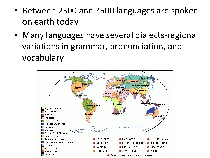  • Between 2500 and 3500 languages are spoken on earth today • Many