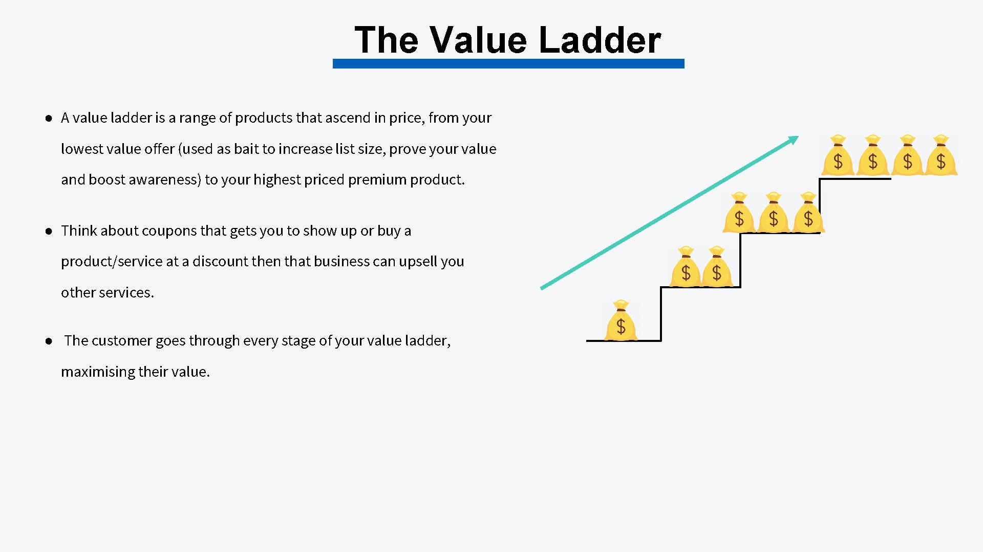 The Value Ladder ● A value ladder is a range of products that ascend