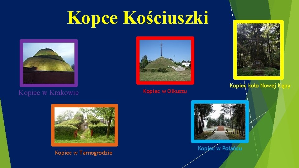 Kopce Kościuszki Kopiec w Krakowie Kopiec w Tarnogrodzie Kopiec w Olkuszu Kopiec koło Nowej