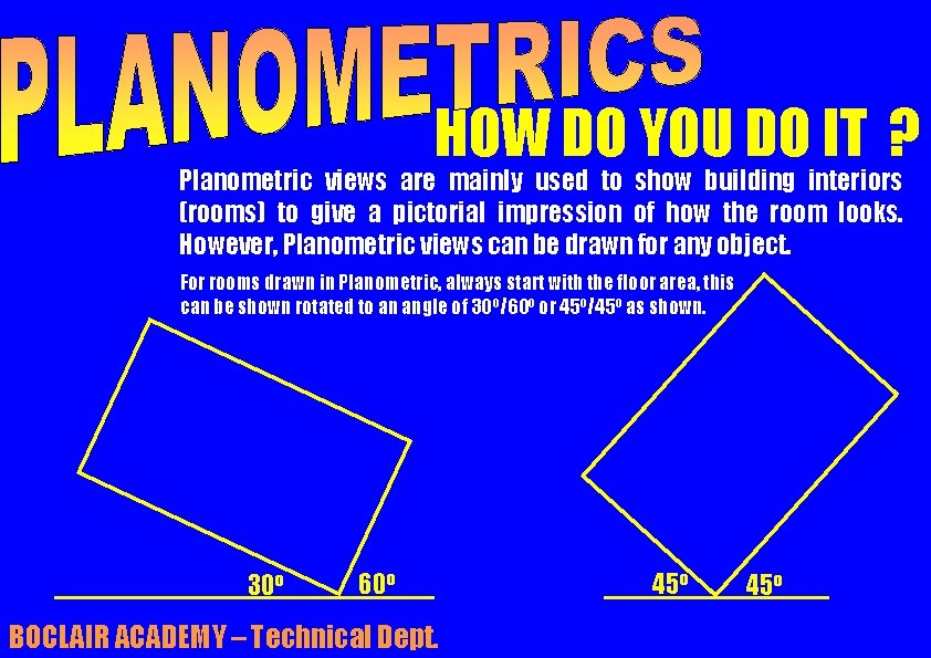 HOW DO YOU DO IT ? Planometric views are mainly used to show building