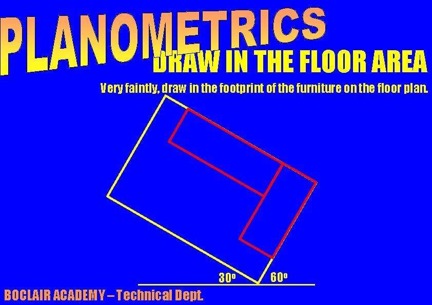 DRAW IN THE FLOOR AREA Very faintly, draw in the footprint of the furniture