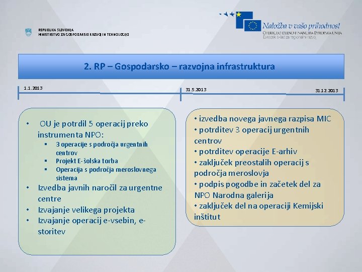 REPUBLIKA SLOVENIJA MINISTRSTVO ZA GOSPODARSKI RAZVOJ IN TEHNOLOGIJO 2. RP – Gospodarsko – razvojna