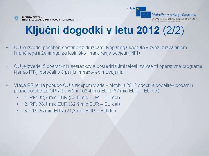 REPUBLIKA SLOVENIJA MINISTRSTVO ZA GOSPODARSKI RAZVOJ IN TEHNOLOGIJO Ključni dogodki v letu 2012 (2/2)