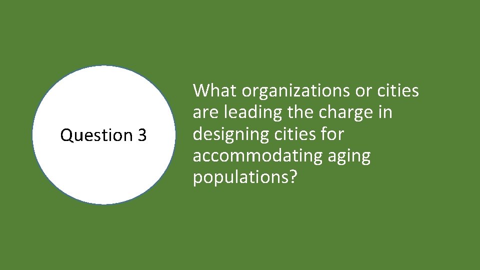 Question 3 What organizations or cities are leading the charge in designing cities for