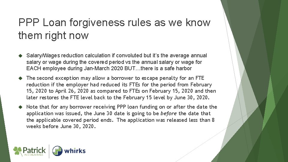 PPP Loan forgiveness rules as we know them right now Salary/Wages reduction calculation if