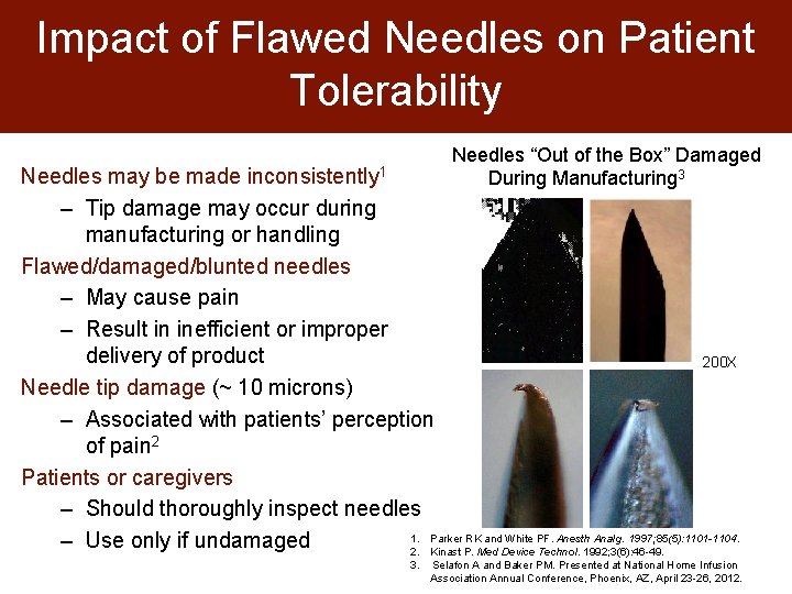 Impact of Flawed Needles on Patient Tolerability Needles “Out of the Box” Damaged During