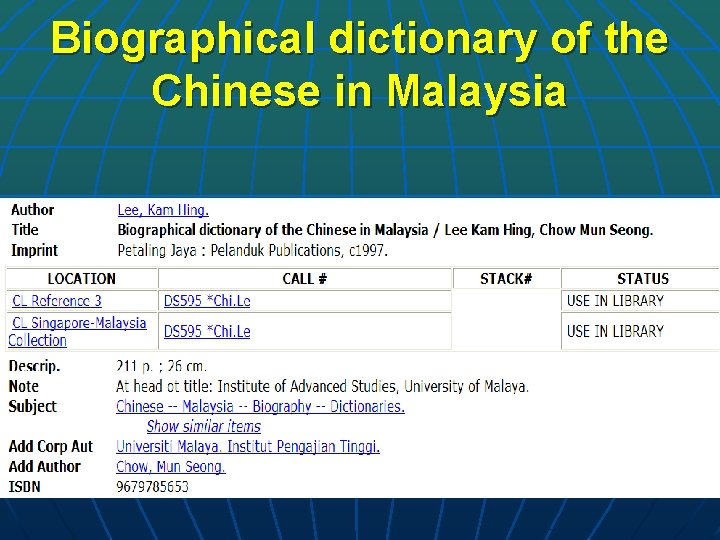 Biographical dictionary of the Chinese in Malaysia Biographical dictionary of the Chinese in Malaysia