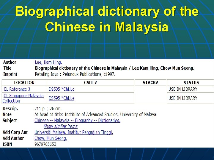 Biographical dictionary of the Chinese in Malaysia 