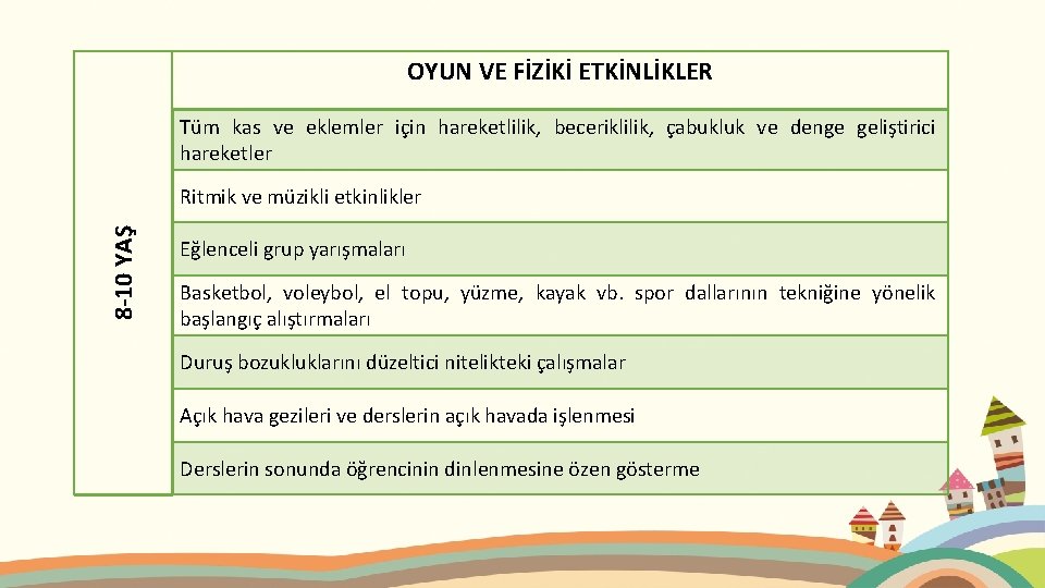 OYUN VE FİZİKİ ETKİNLİKLER Tüm kas ve eklemler için hareketlilik, beceriklilik, çabukluk ve denge