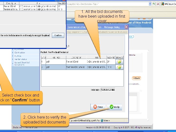 1. All the bid documents have been uploaded in first cover . Select check