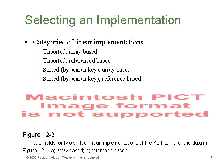 Selecting an Implementation • Categories of linear implementations – – Unsorted, array based Unsorted,