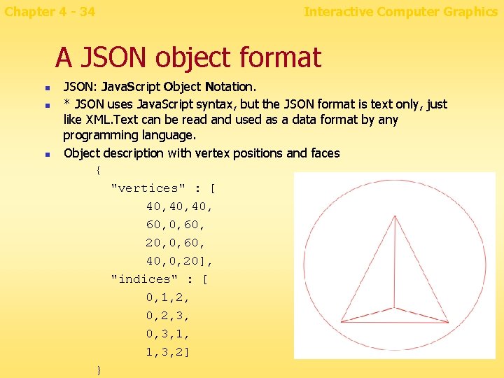 Chapter 4 - 34 Interactive Computer Graphics A JSON object format n n n