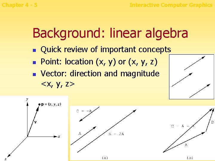 Chapter 4 - 5 Interactive Computer Graphics Background: linear algebra n n n Quick