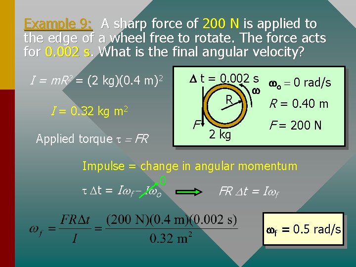 Example 9: A sharp force of 200 N is applied to the edge of