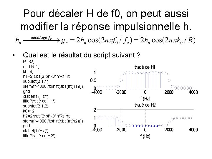 Pour décaler H de f 0, on peut aussi modifier la réponse impulsionnelle h.