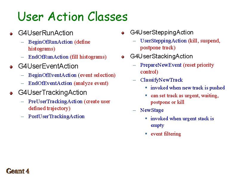 User Action Classes G 4 User. Run. Action – Begin. Of. Run. Action (define