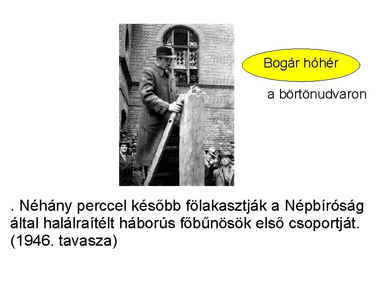 Bogár hóhér a börtönudvaron . Néhány perccel később fölakasztják a Népbíróság által halálraítélt háborús