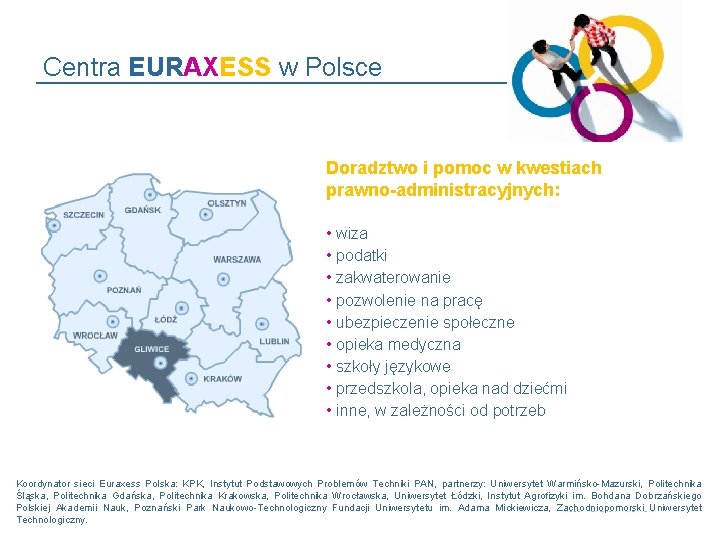 Centra EURAXESS w Polsce Doradztwo i pomoc w kwestiach prawno-administracyjnych: • wiza • podatki