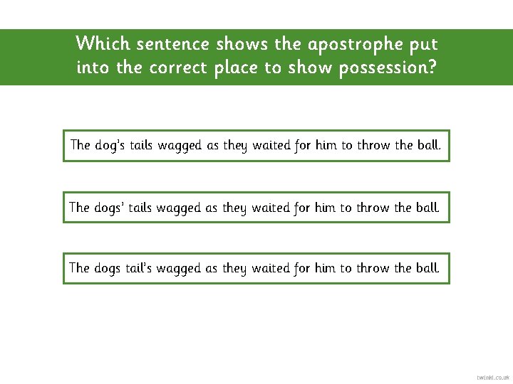 Which sentence shows the apostrophe put into the correct place to show possession? The