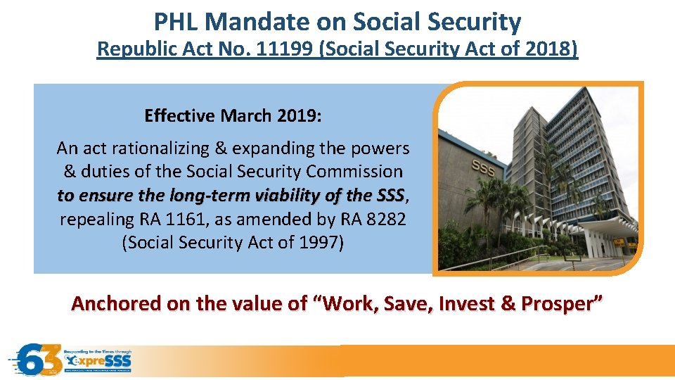 PHL Mandate on Social Security Republic Act No. 11199 (Social Security Act of 2018)