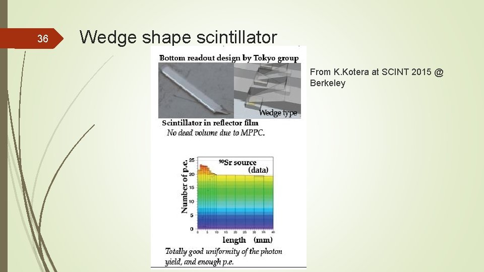 36 Wedge shape scintillator From K. Kotera at SCINT 2015 @ Berkeley 