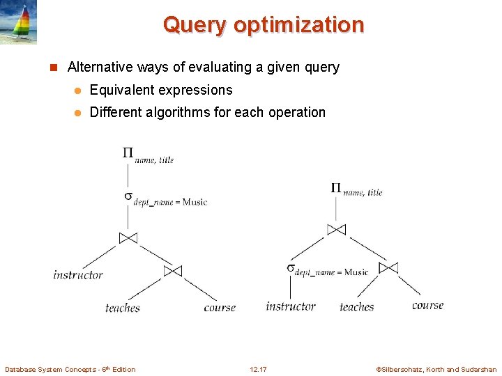 Query optimization n Alternative ways of evaluating a given query l Equivalent expressions l