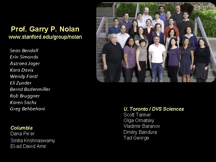 Prof. Garry P. Nolan www. stanford. edu/group/nolan Sean Bendall Erin Simonds Astraea Jager Kara